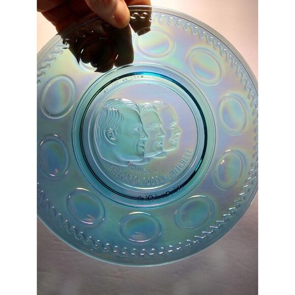 Vintage Carnival Glass Blue Apollo 14 Space Astronaut Plate Wheaton Glass NASA - Picture 2 of 5